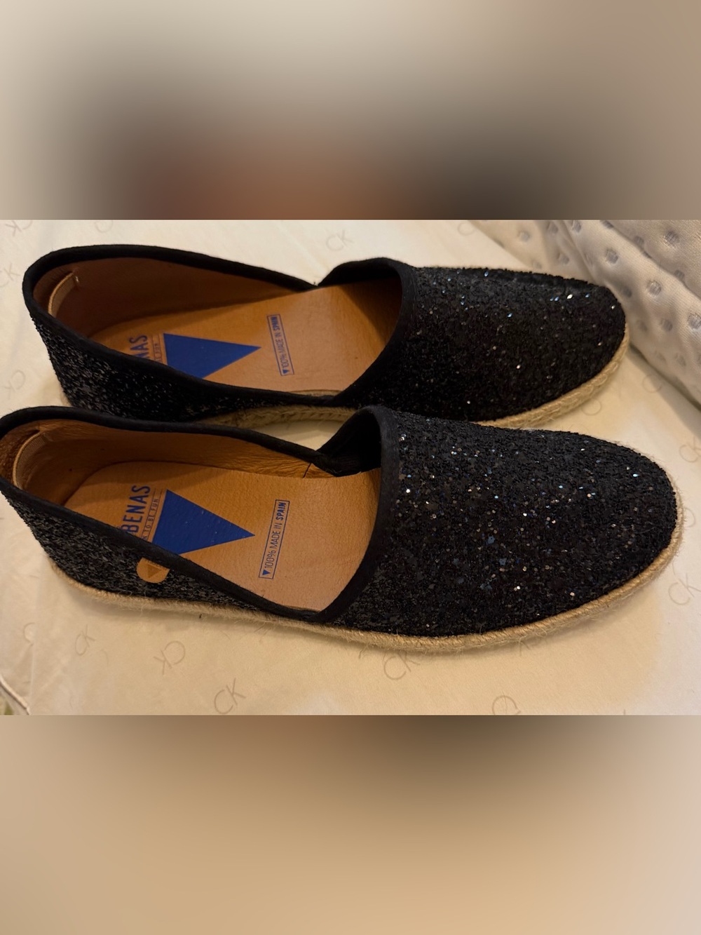 Sz 38 (7.5) Verbena black sparkle espadrilles, excellent condition, flats, shoes
